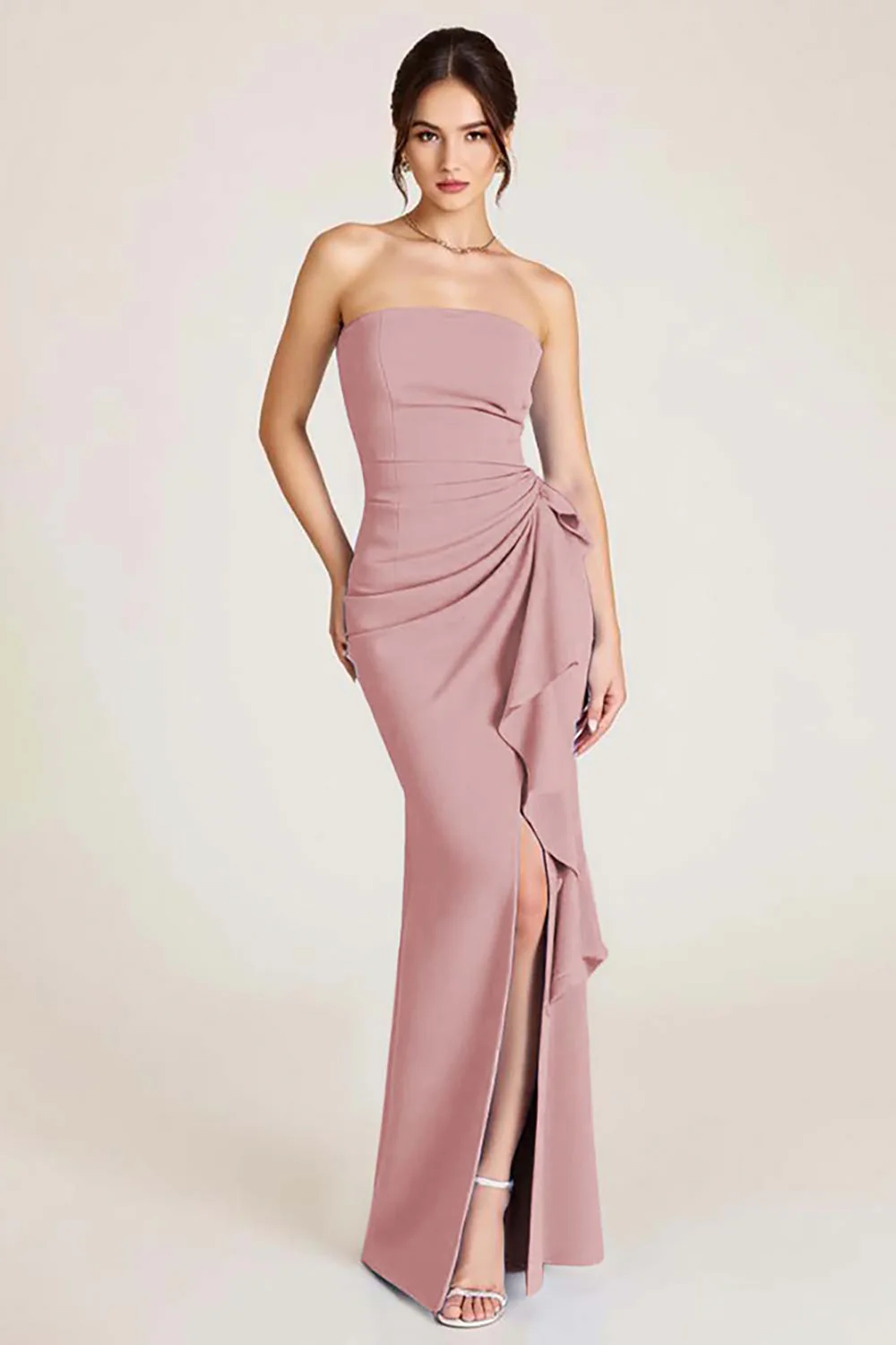 Sky Blue Mermaid Ruched Wedding Guest Dress With Slit - Image 11