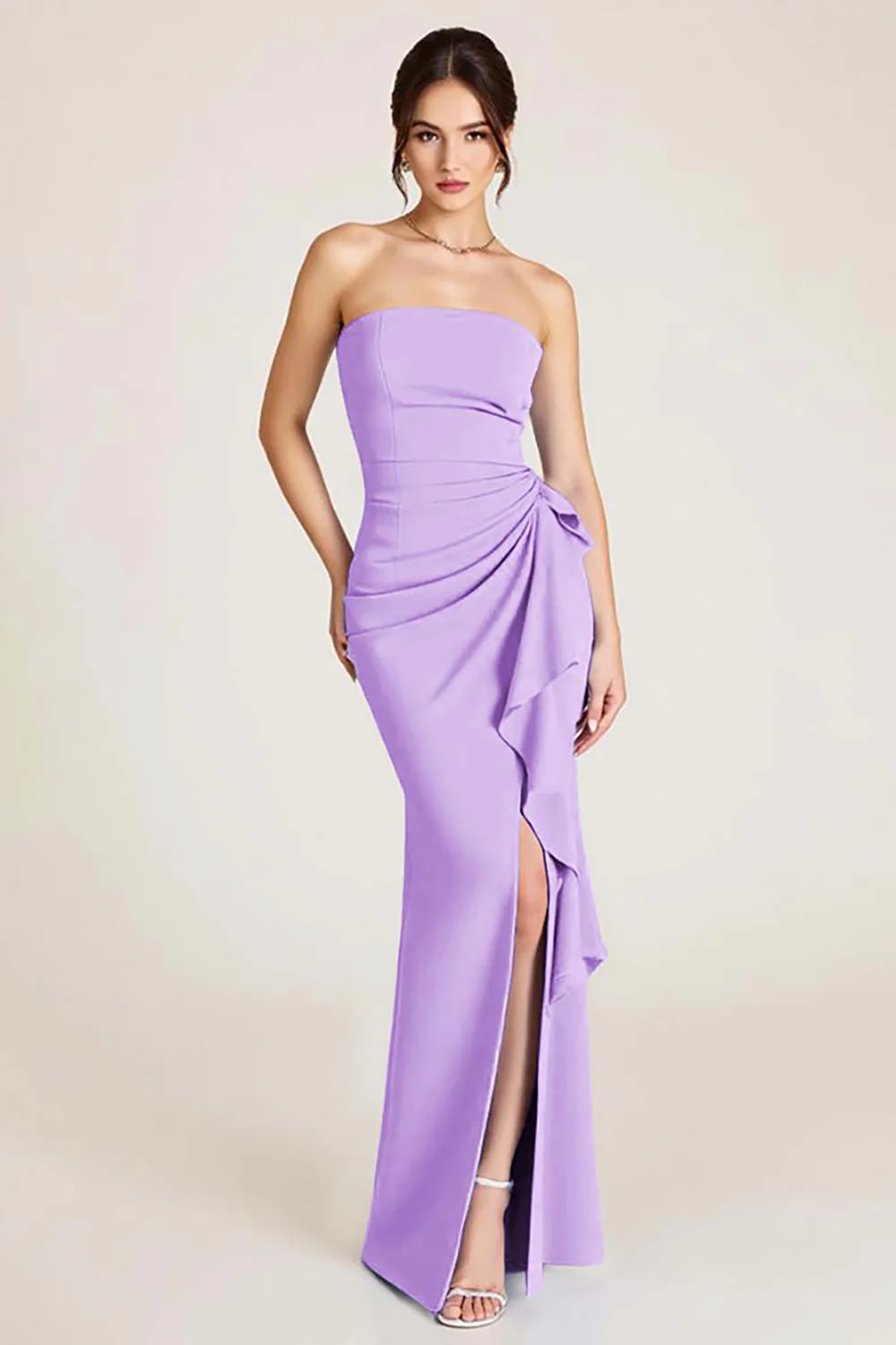 Sky Blue Mermaid Ruched Wedding Guest Dress With Slit - Image 13
