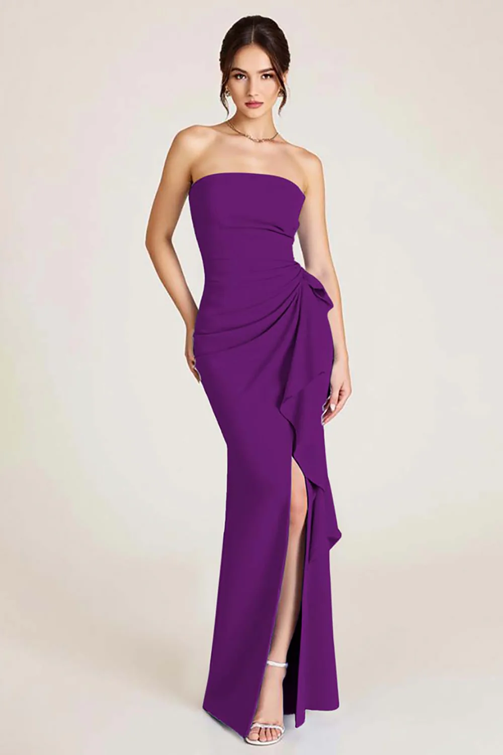 Sky Blue Mermaid Ruched Wedding Guest Dress With Slit - Image 14