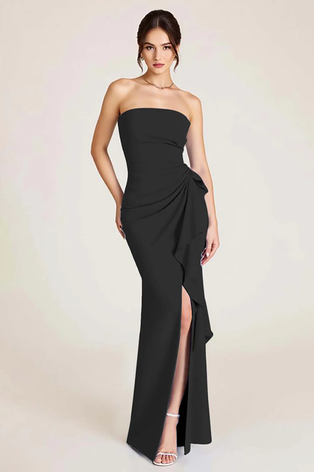 Sky Blue Mermaid Ruched Wedding Guest Dress With Slit - Image 5