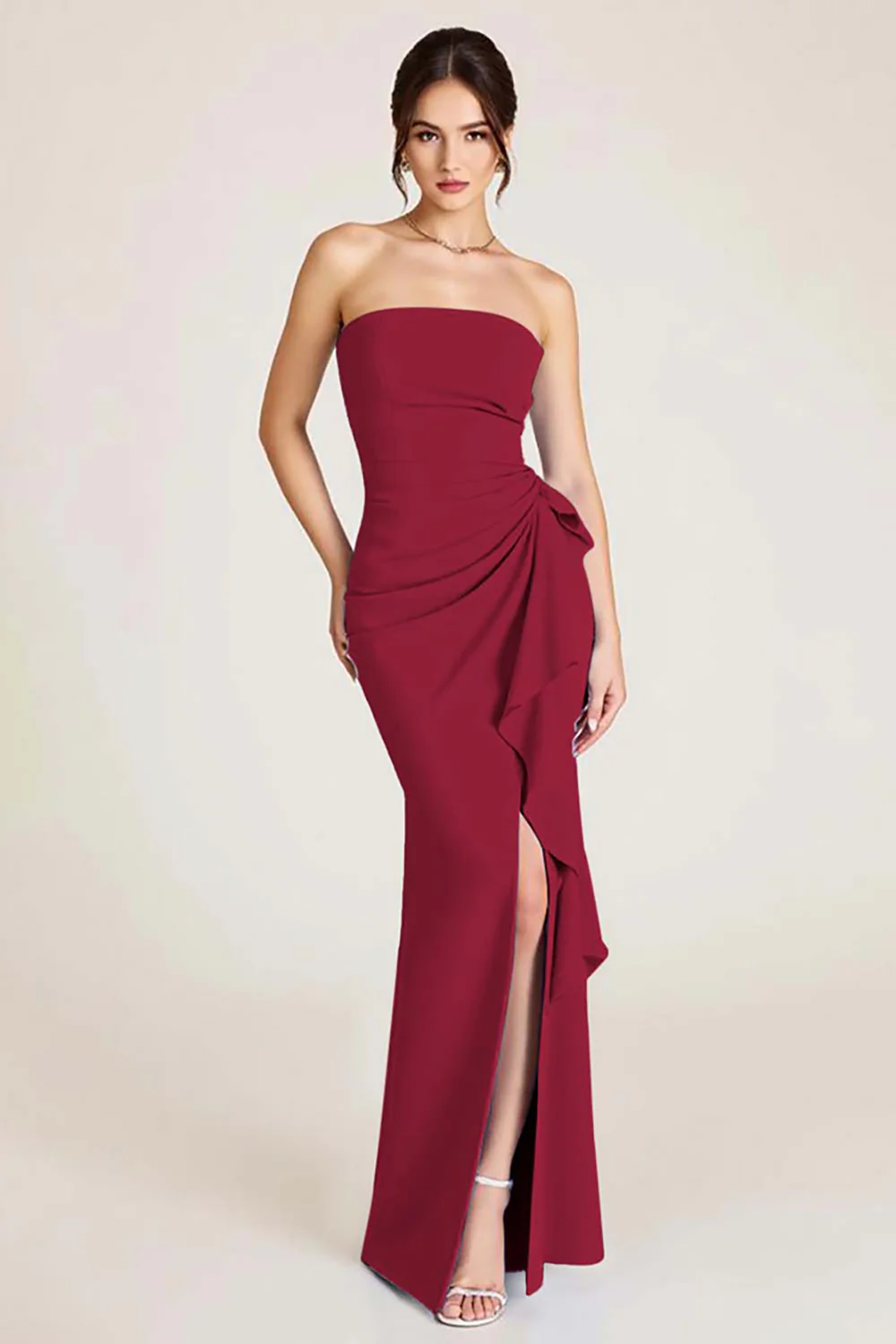 Sky Blue Mermaid Ruched Wedding Guest Dress With Slit - Image 6