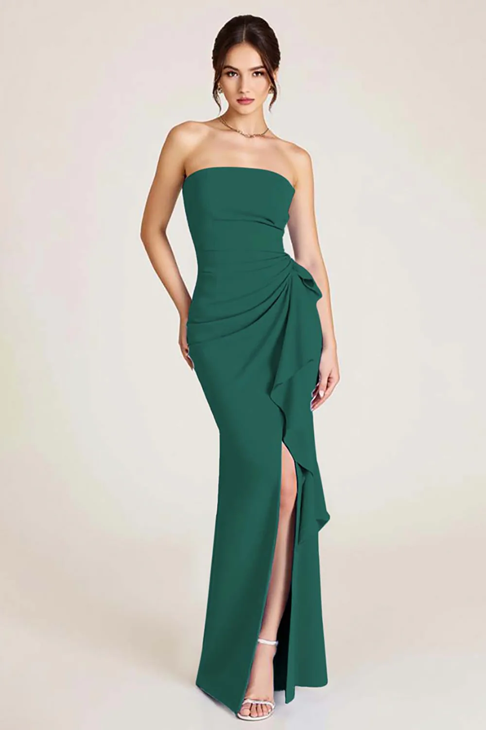 Sky Blue Mermaid Ruched Wedding Guest Dress With Slit - Image 7