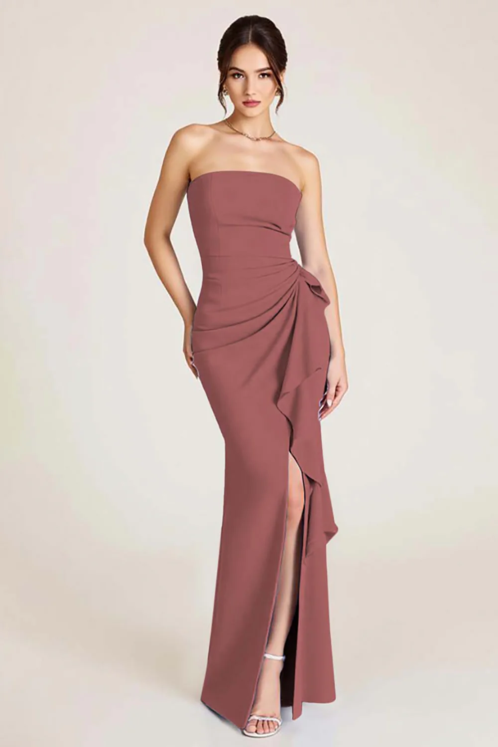 Sky Blue Mermaid Ruched Wedding Guest Dress With Slit - Image 9