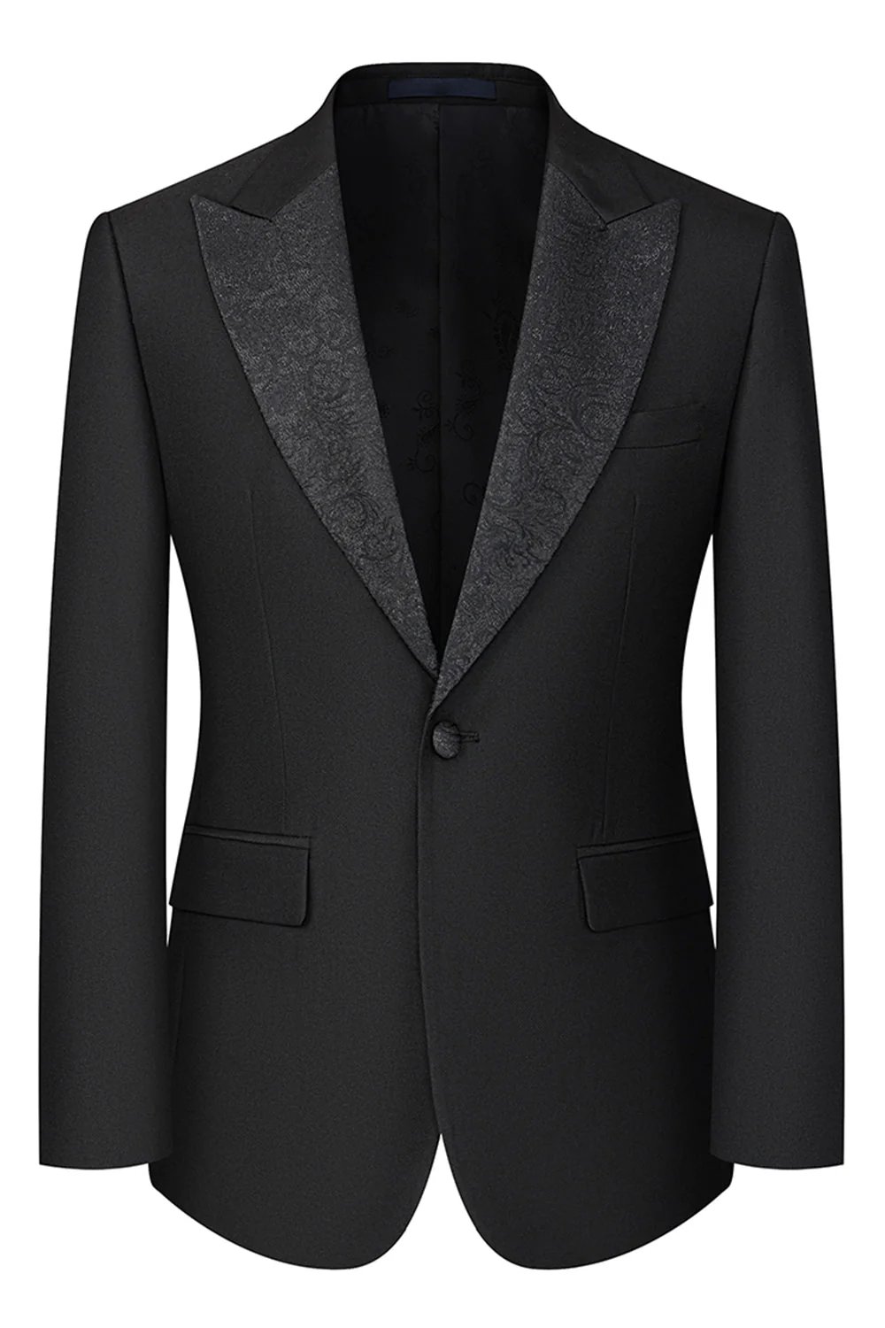 Slim Fit 3 Piece Peak Lapel Men's Black Suits - Image 2