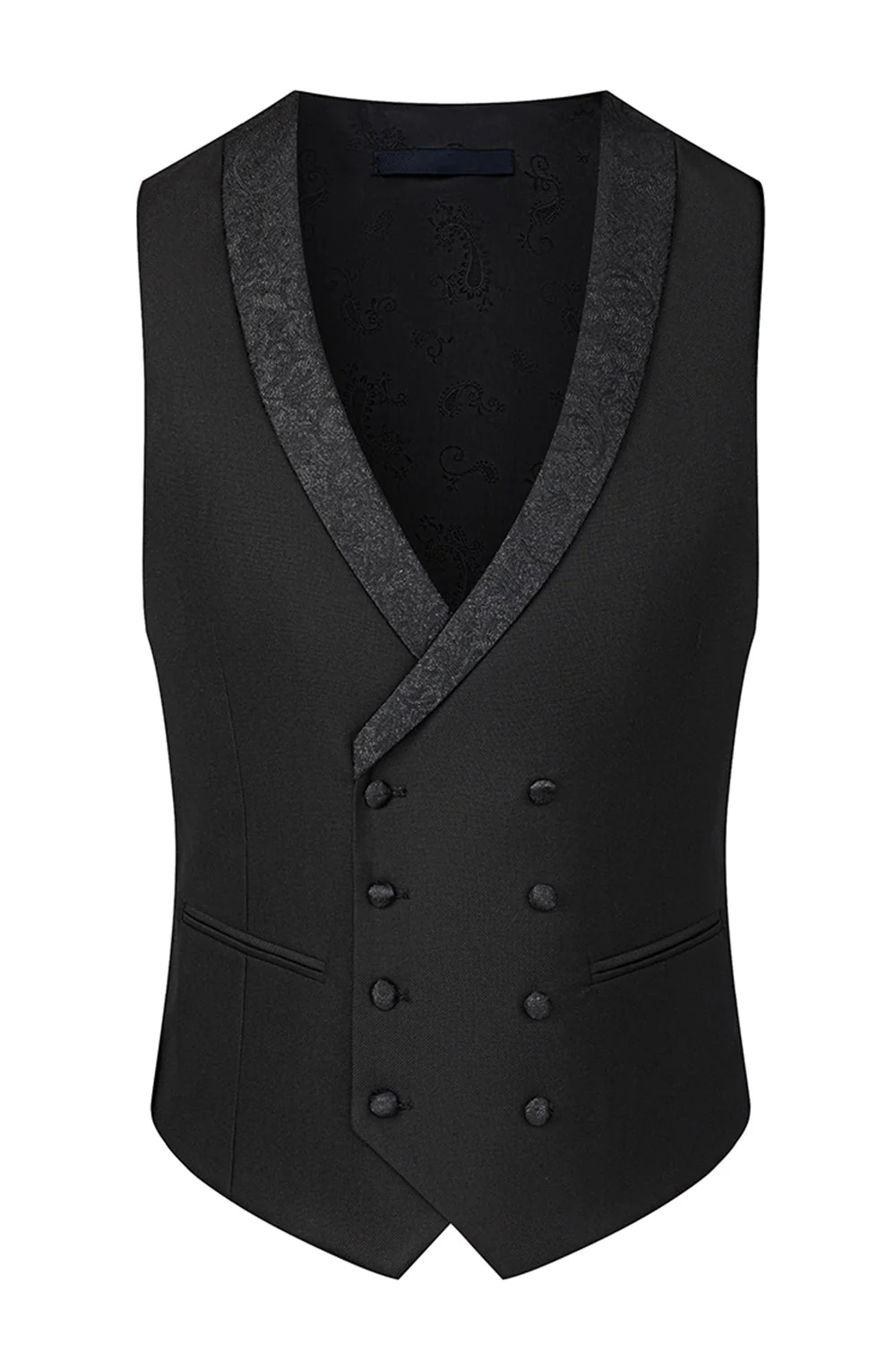 Slim Fit 3 Piece Peak Lapel Men's Black Suits - Image 4