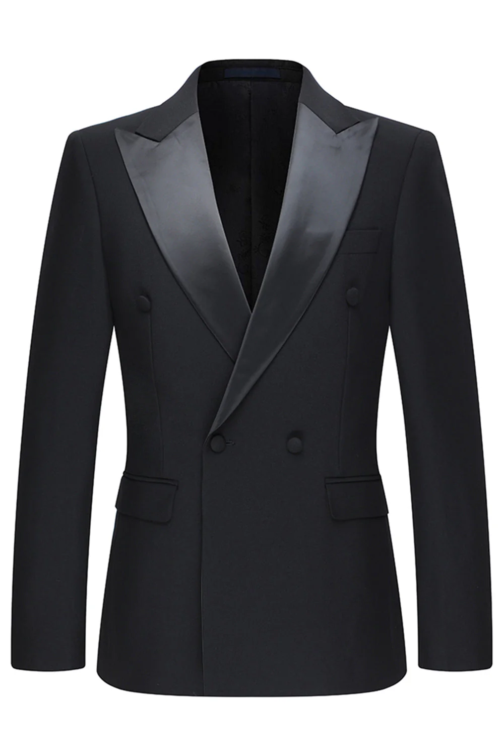 Slim Fit Black 2 Piece Double Breasted Peak Lapel Men's Suits - Image 2