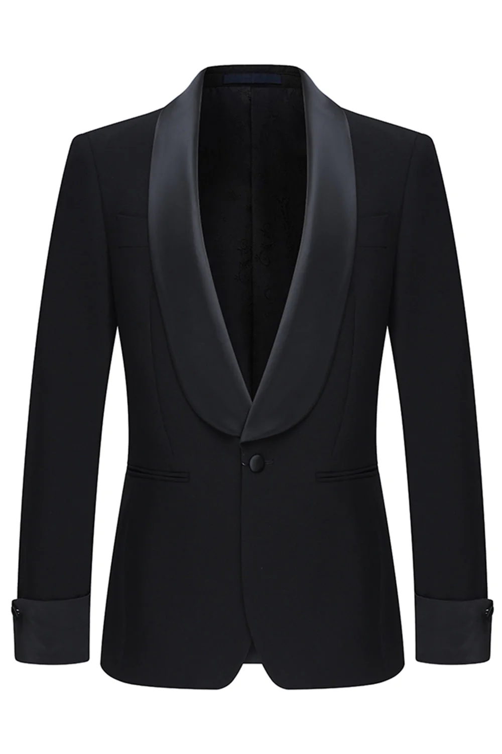 Slim Fit Black 2 Piece Shawl Lapel One Button Men's Suits - Image 2