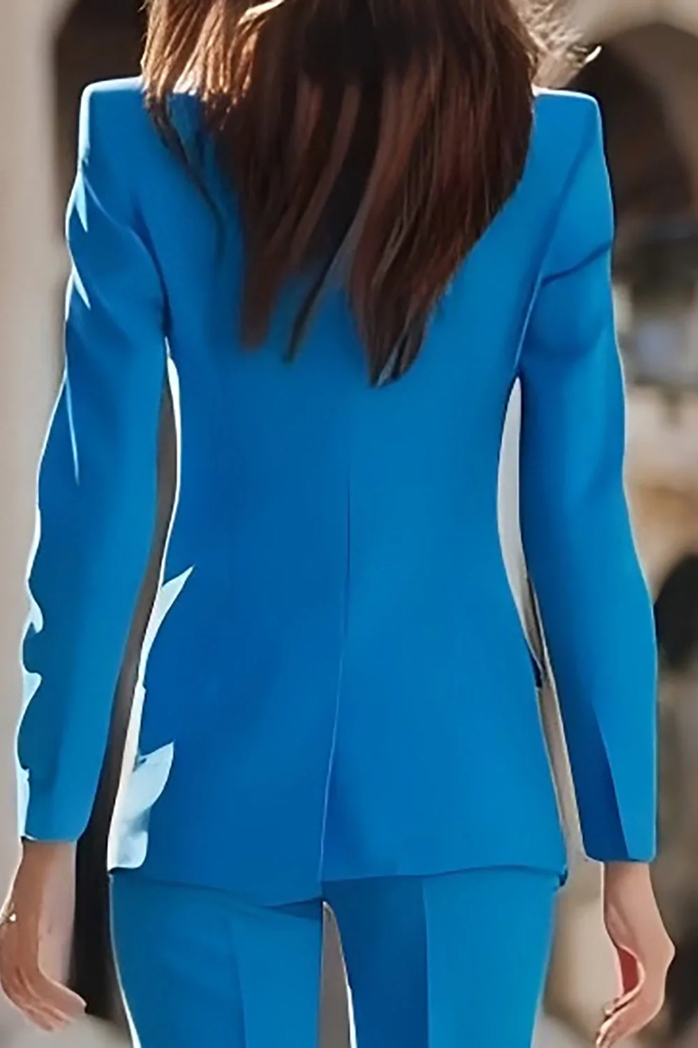 Slim Fit Blue 2 Piece Peak Lapel Double Breasted Women's Suits - Image 4