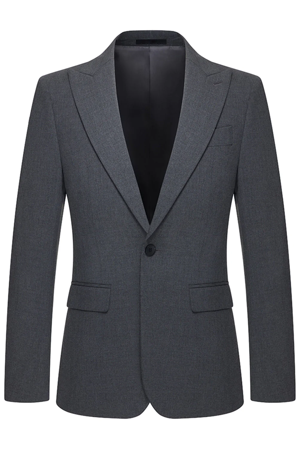 Slim Fit Peak Lapel Men's 3 Piece Grey Suits - Image 2
