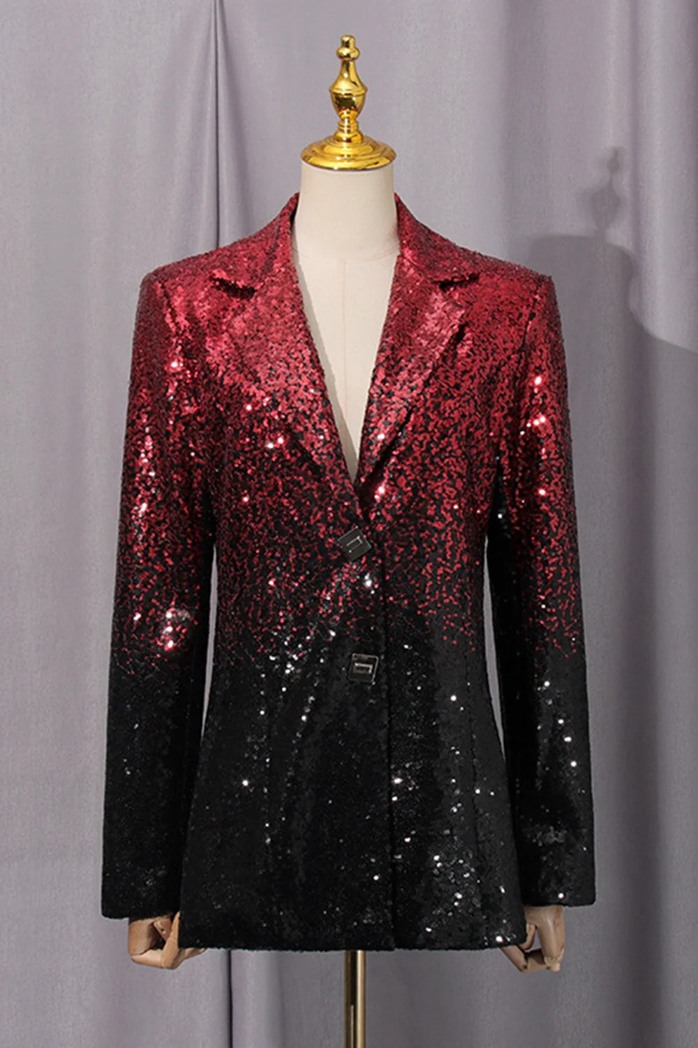 Sparkly 2-Piece Black Red Single Breasted Notched Lapel Women Prom Suits - Image 2