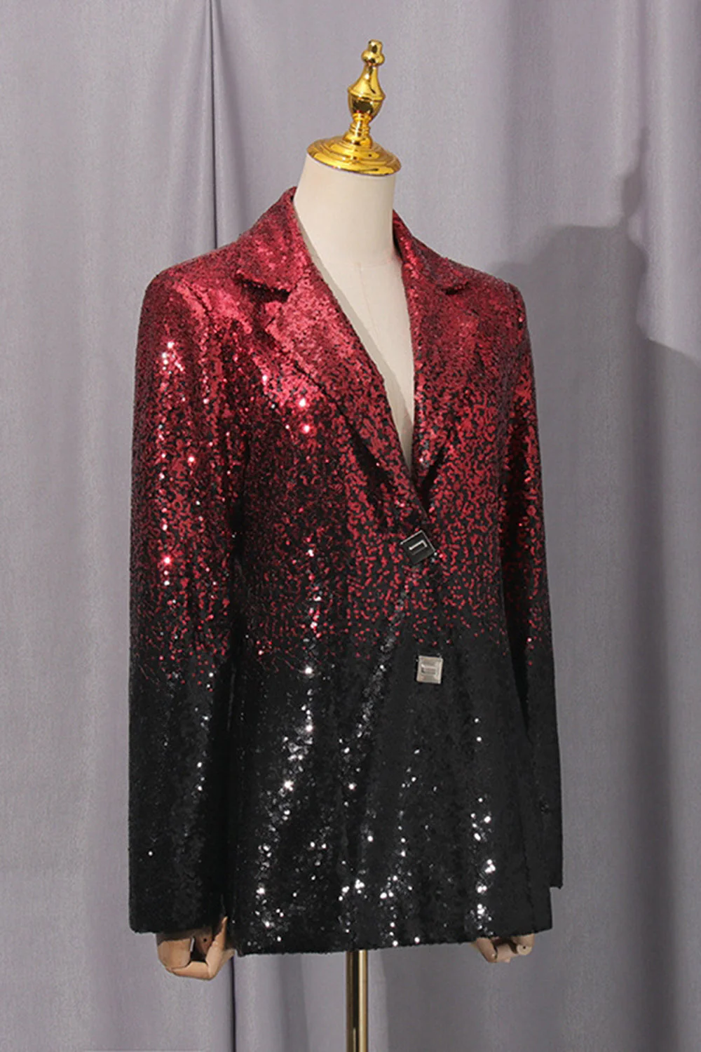 Sparkly 2-Piece Black Red Single Breasted Notched Lapel Women Prom Suits - Image 4