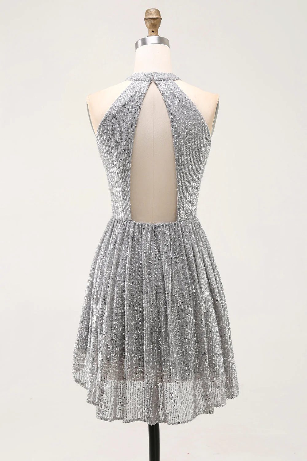 Sparkly Silver A-Line Cut Out Short Cocktail Dress - Image 2