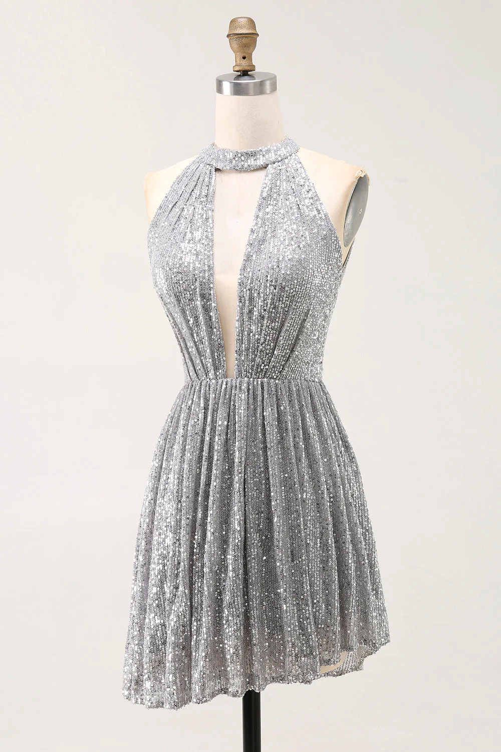 Sparkly Silver A-Line Cut Out Short Cocktail Dress - Image 5
