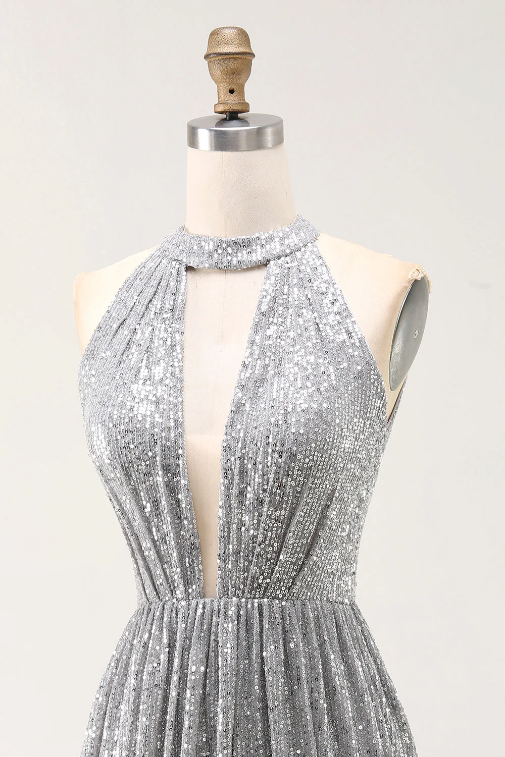Sparkly Silver A-Line Cut Out Short Cocktail Dress - Image 8