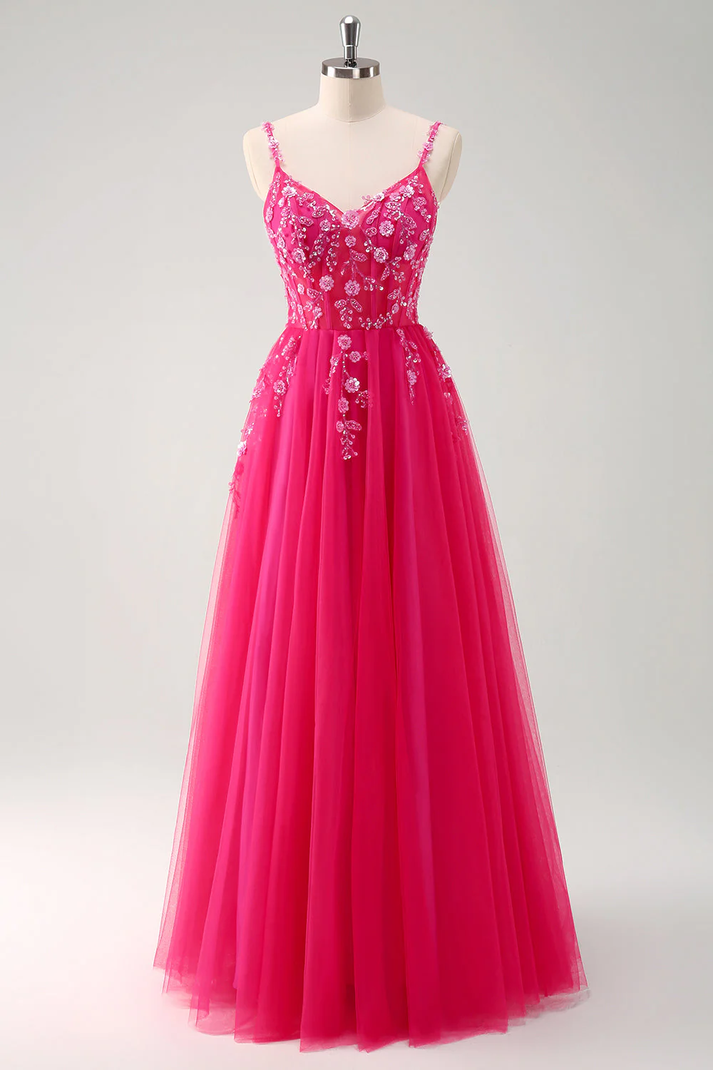 Sparkly A-Line Royal Blue Spaghetti Straps Corset Long Prom Dress - Image 15