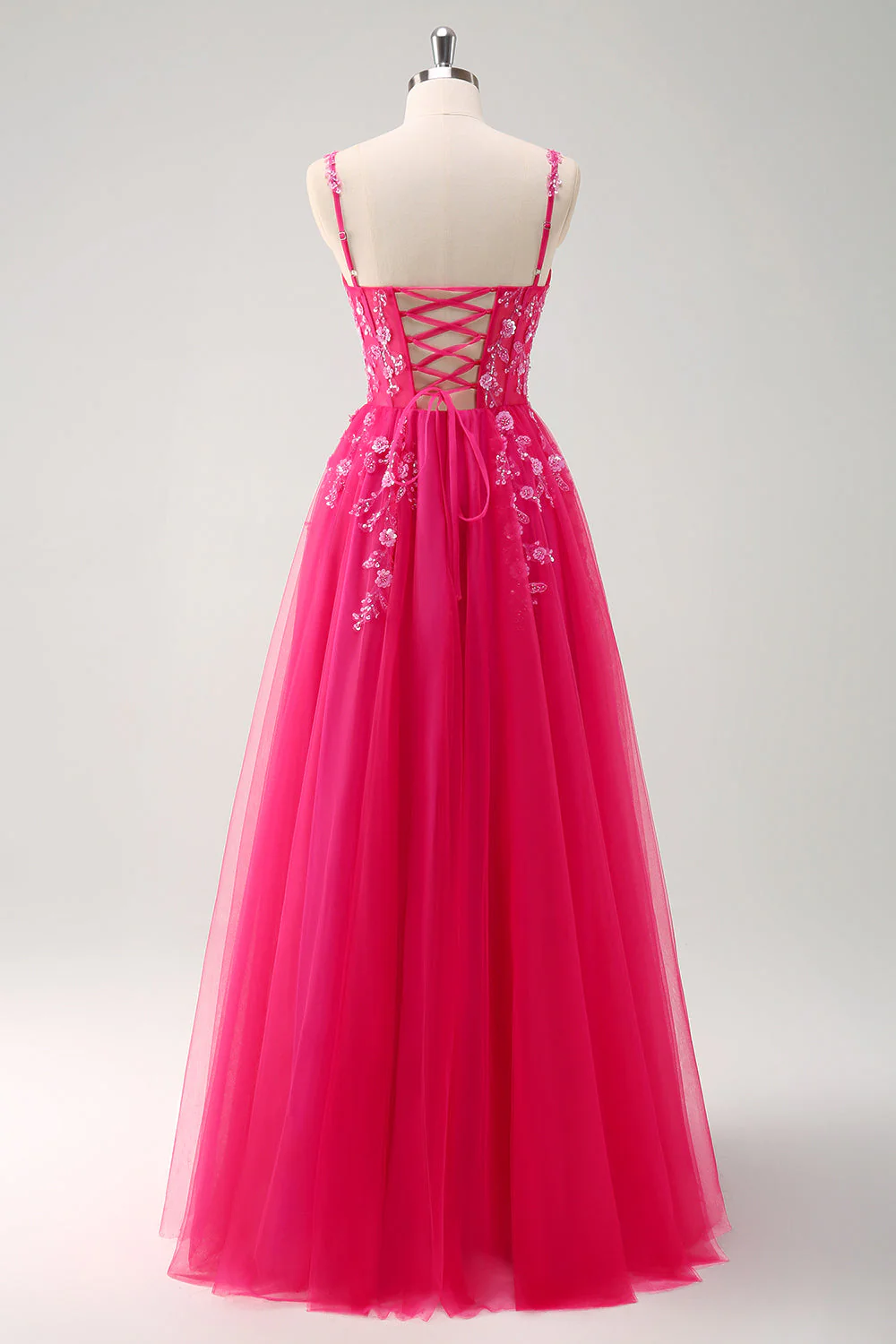 Sparkly A-Line Royal Blue Spaghetti Straps Corset Long Prom Dress - Image 16