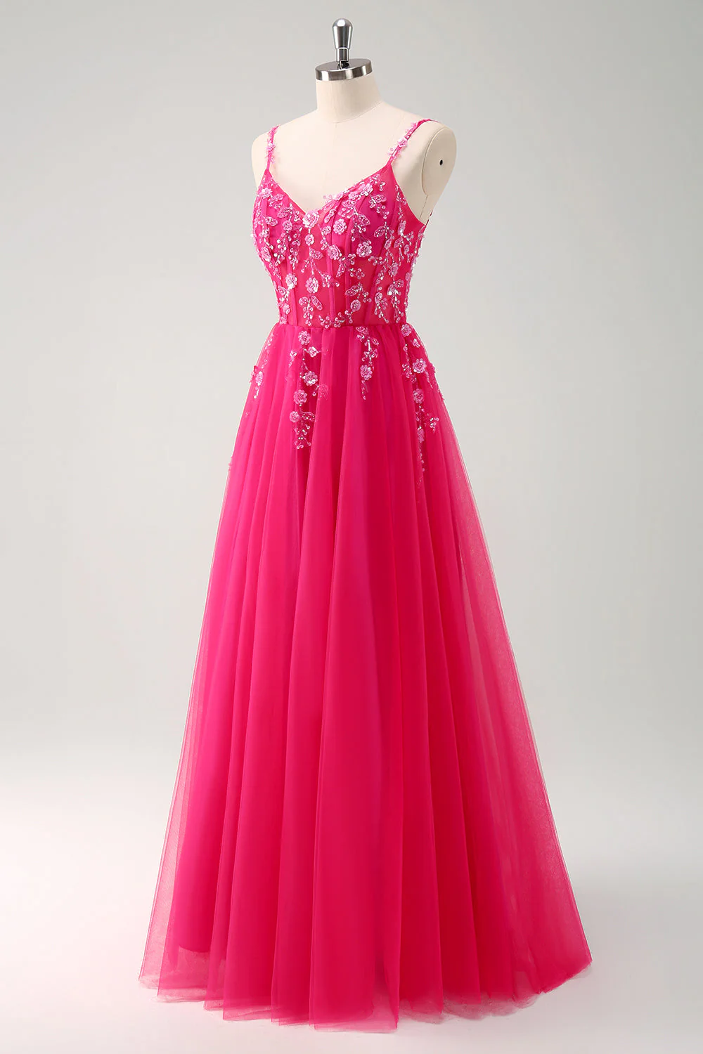 Sparkly A-Line Royal Blue Spaghetti Straps Corset Long Prom Dress - Image 17