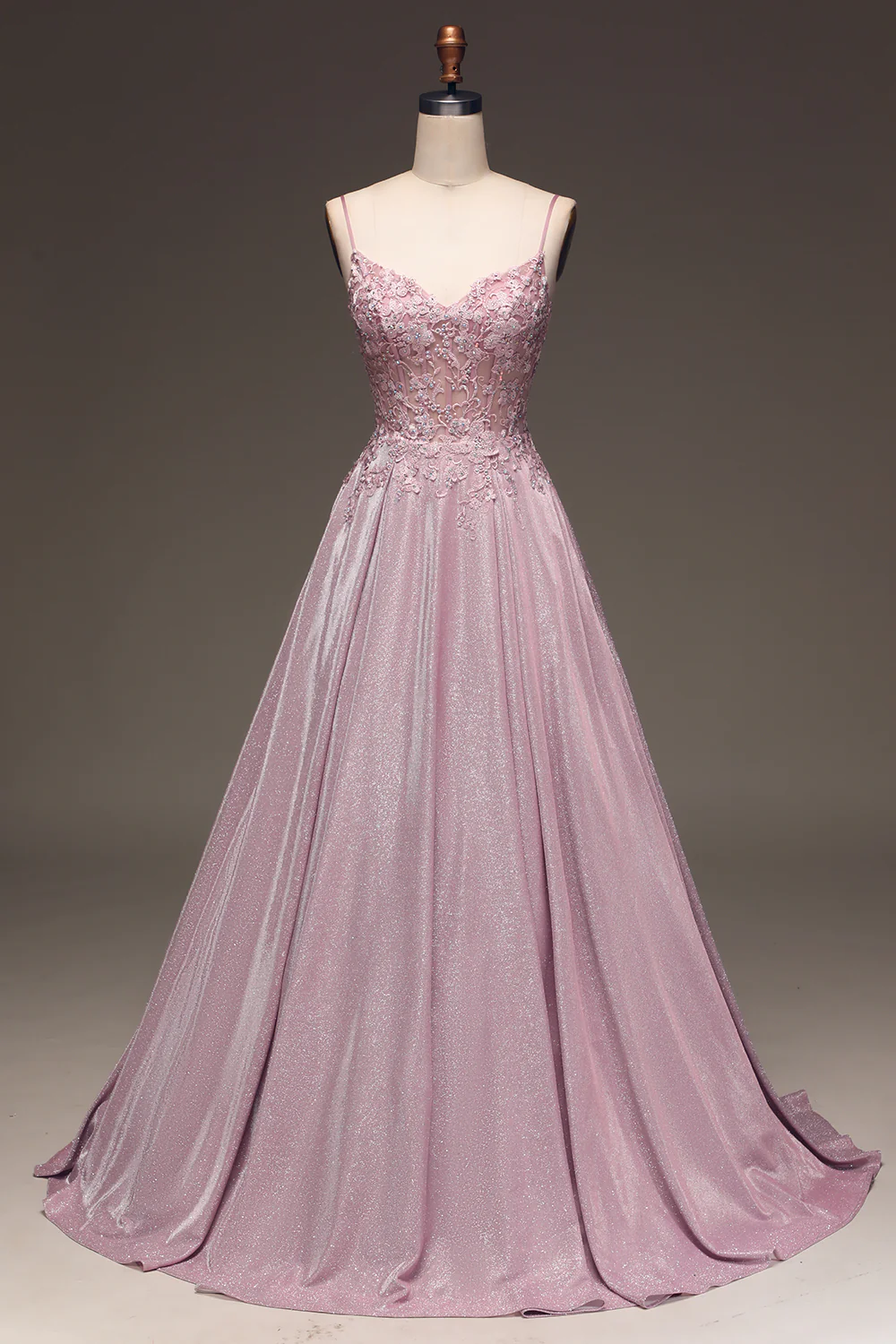Sparkly A-Line Spaghetti Straps Blush Prom Dress with Beading - Image 3