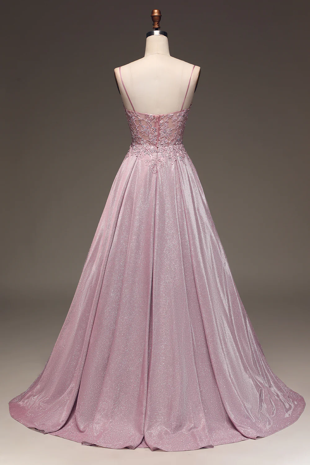 Sparkly A-Line Spaghetti Straps Blush Prom Dress with Beading - Image 4