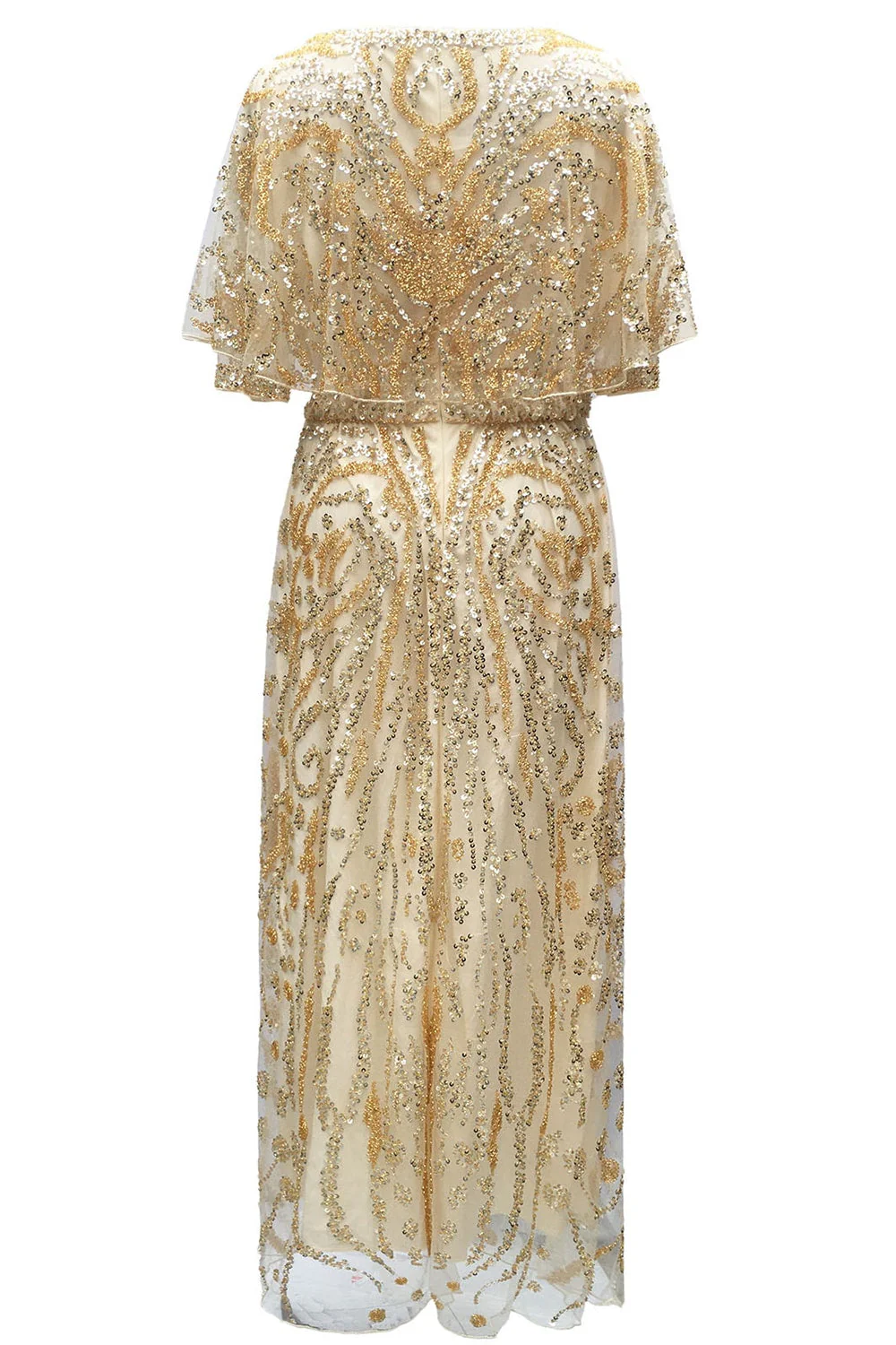 Sparkly Apricot Beaded Sheath Boat Neck 1920s Dress with Sequins - Image 2