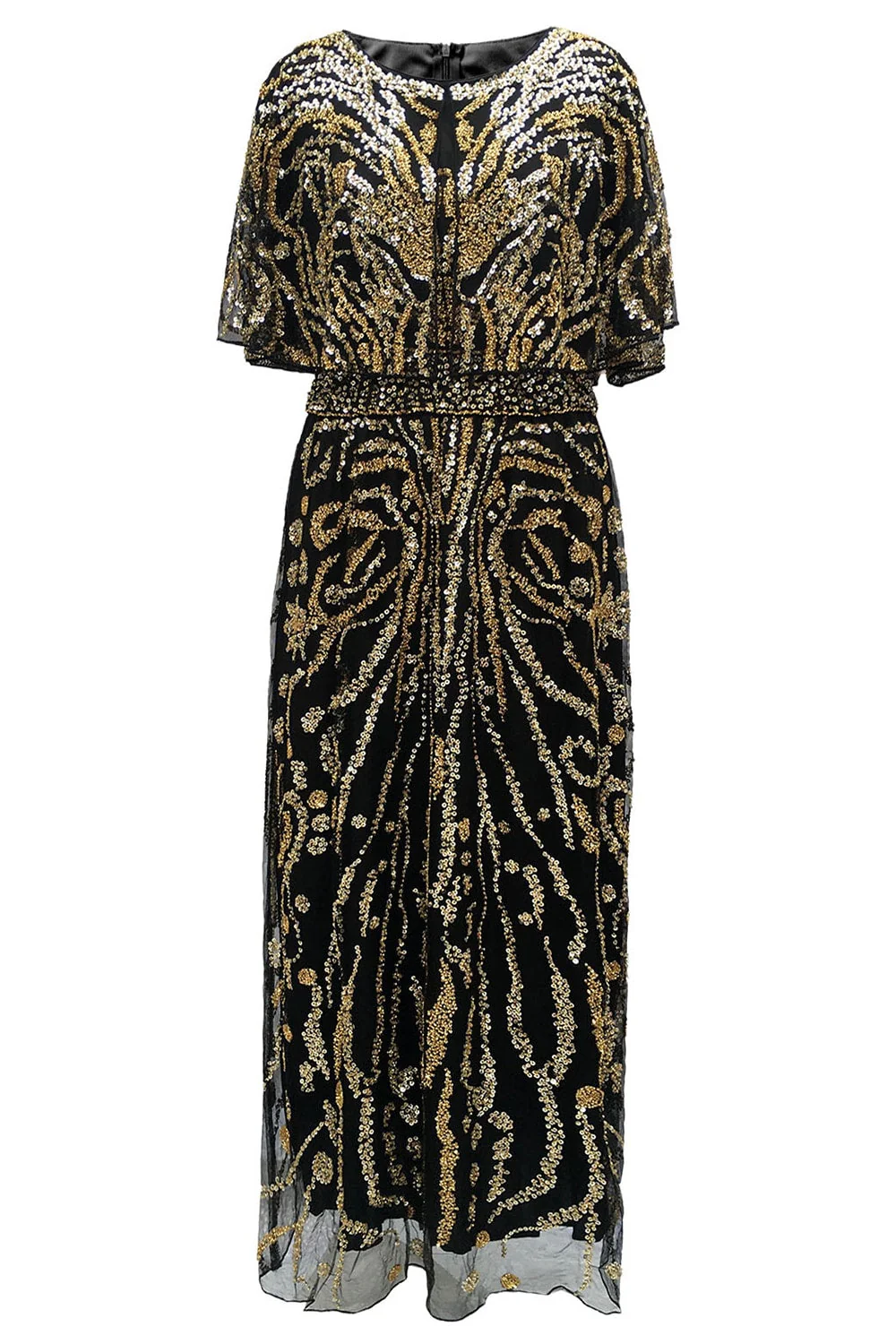 Sparkly Apricot Beaded Sheath Boat Neck 1920s Dress with Sequins - Image 3