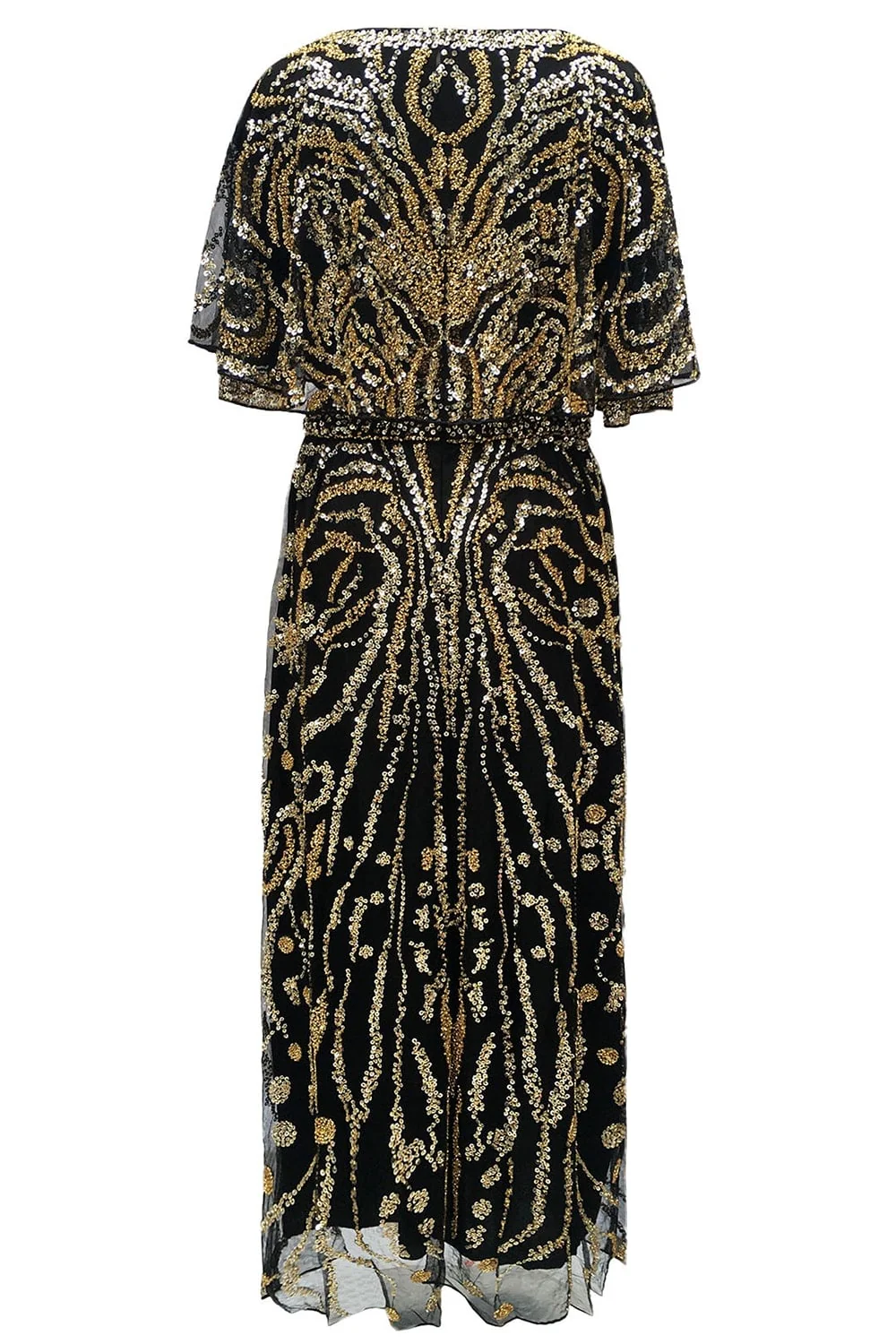 Sparkly Apricot Beaded Sheath Boat Neck 1920s Dress with Sequins - Image 4