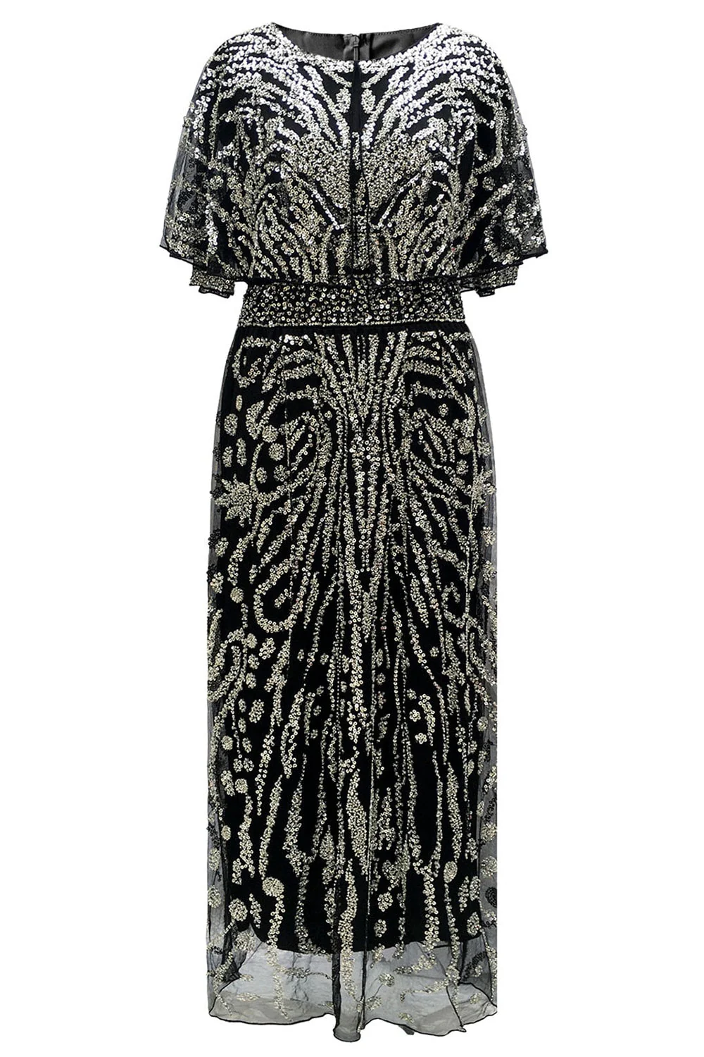 Sparkly Apricot Beaded Sheath Boat Neck 1920s Dress with Sequins - Image 5