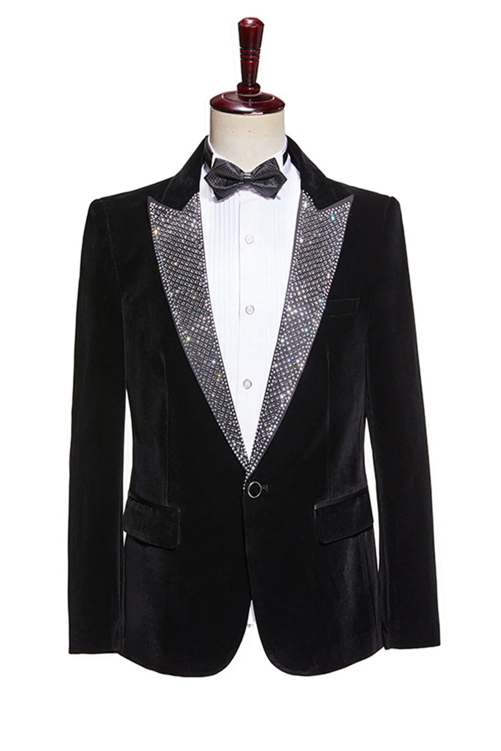 Sparkly Black 2-piece Peaked Lapel Velvet Men's Prom Suits - Image 2