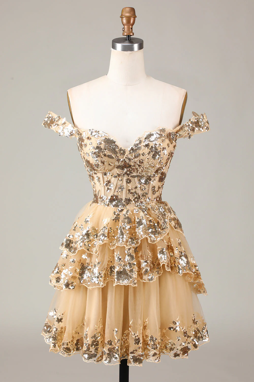 Sparkly Black A Line Off The Shoulder Corset Tiered Lace Short Graduation Dress - Image 16
