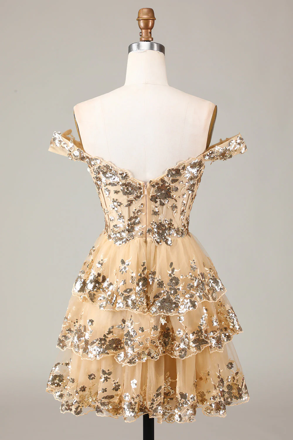 Sparkly Black A Line Off The Shoulder Corset Tiered Lace Short Graduation Dress - Image 17