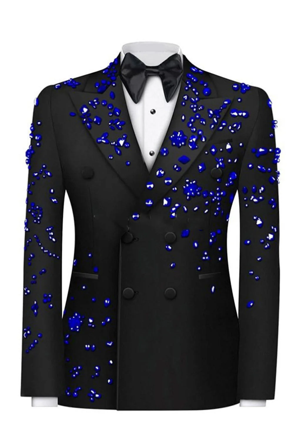 Sparkly Black Beaded Peaked Lapel Double Breasted 2-piece Men's Prom Suits - Image 6