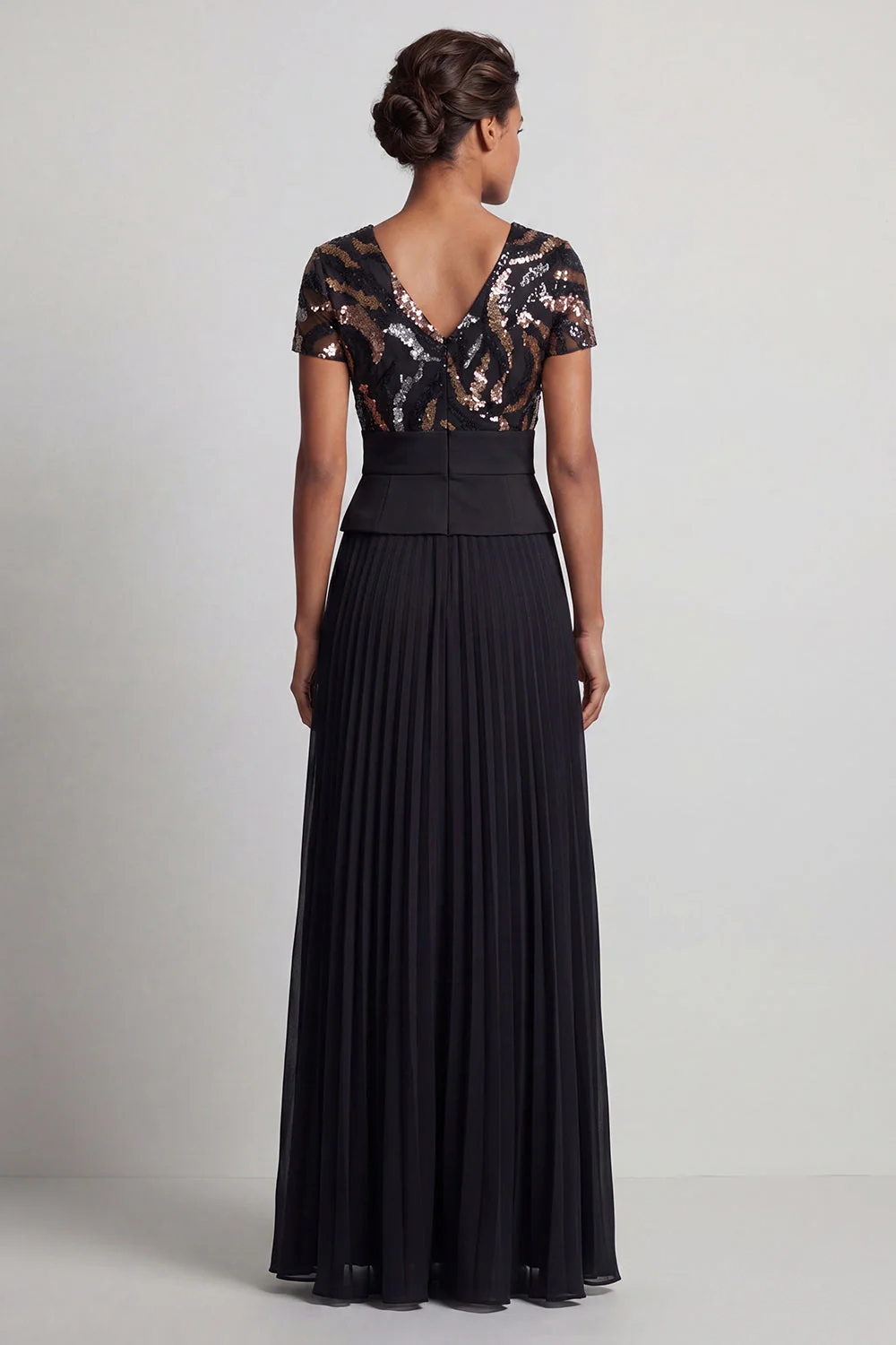 Sparkly Black Pleated Chiffon A Line Long Mother Of the Bride Dress - Image 2