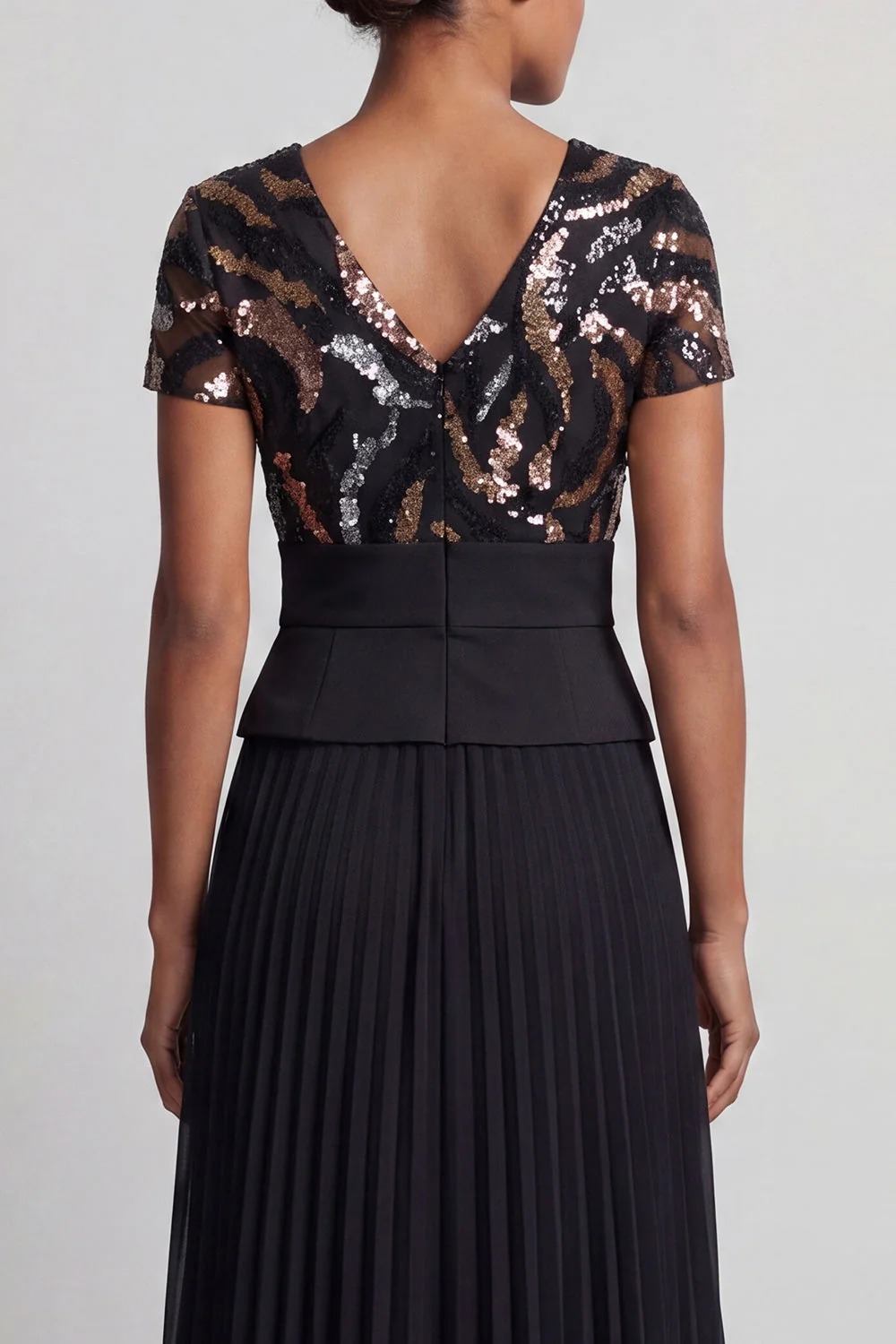 Sparkly Black Pleated Chiffon A Line Long Mother Of the Bride Dress - Image 4
