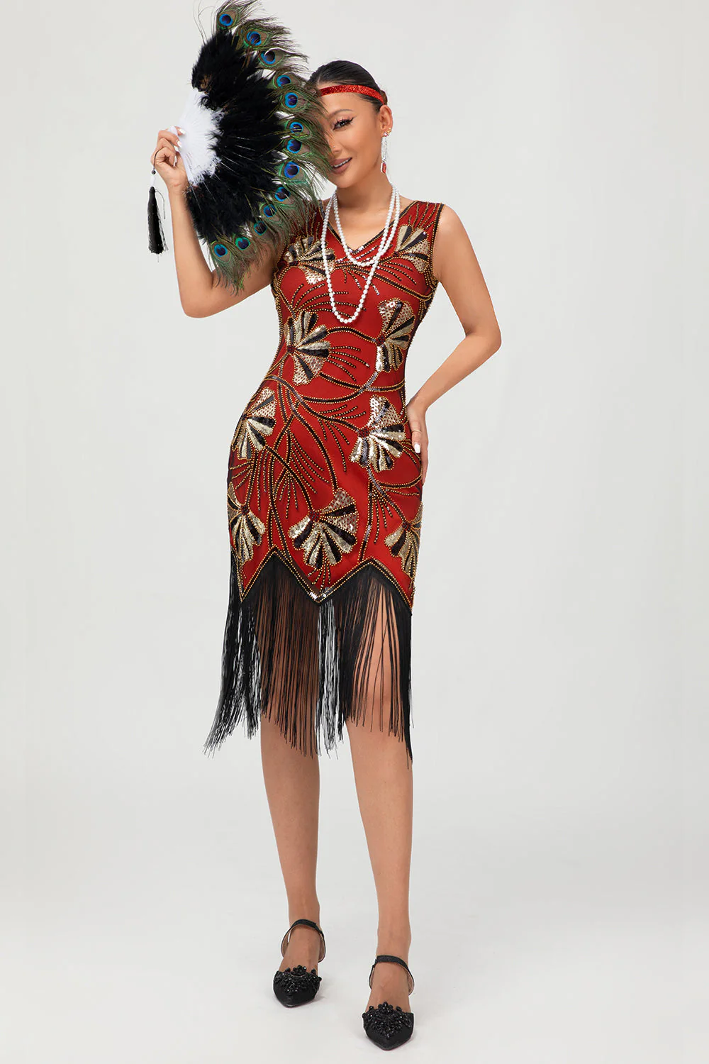 Sparkly Black Golden Fringed 1920s Dress - Image 9