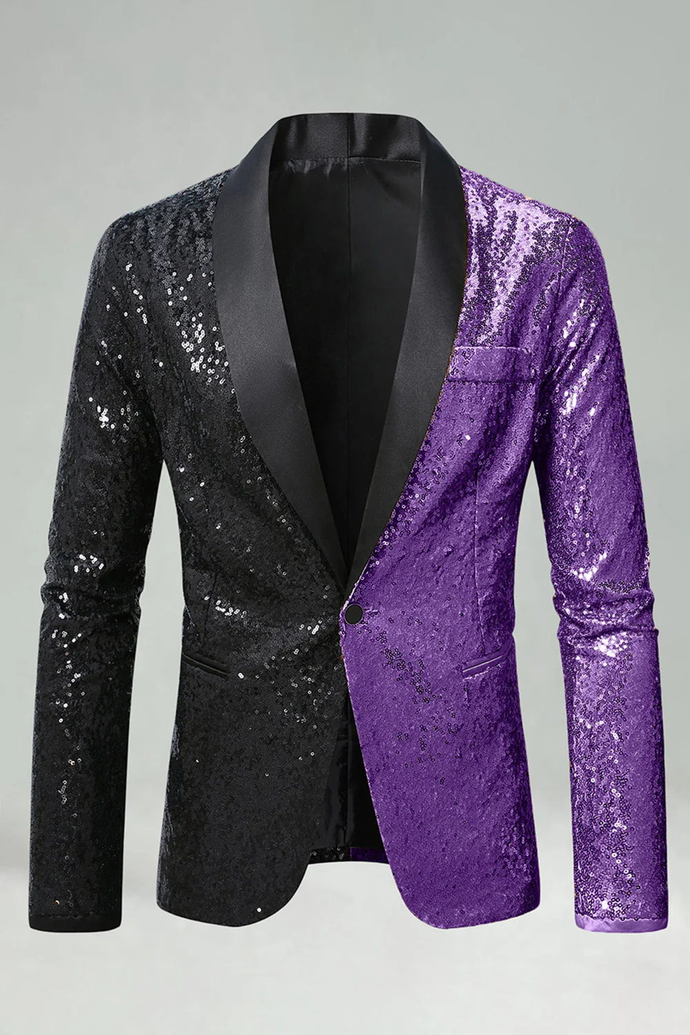 Sparkly Black Golden Shawl Lapel Single Buckle Men's Prom Blazer - Image 10