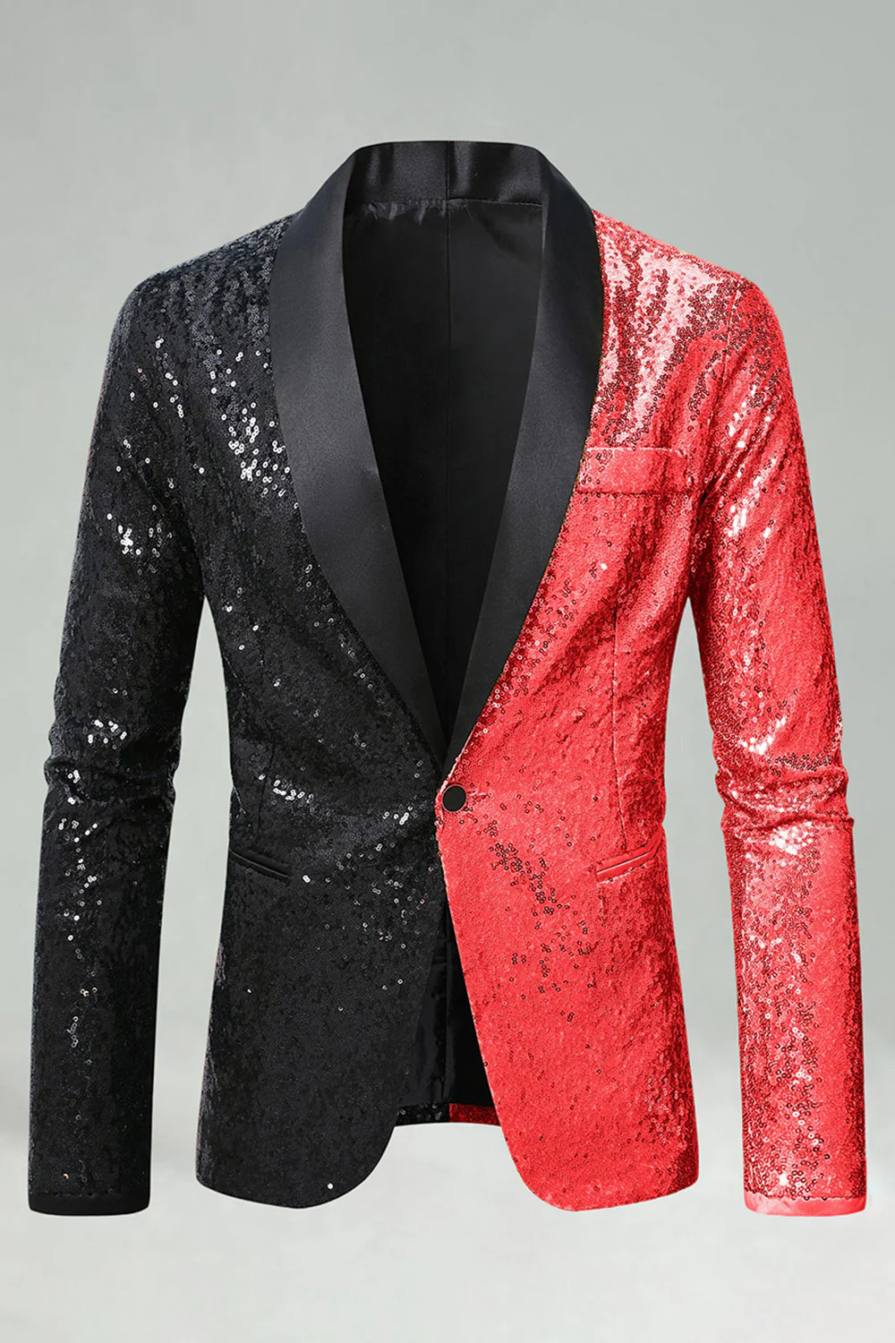 Sparkly Black Golden Shawl Lapel Single Buckle Men's Prom Blazer - Image 11