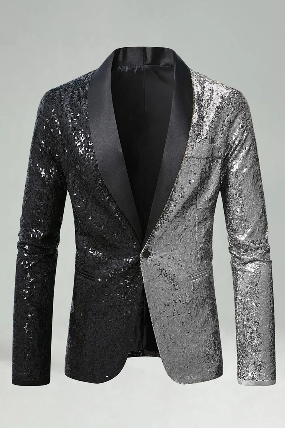 Sparkly Black Golden Shawl Lapel Single Buckle Men's Prom Blazer - Image 12