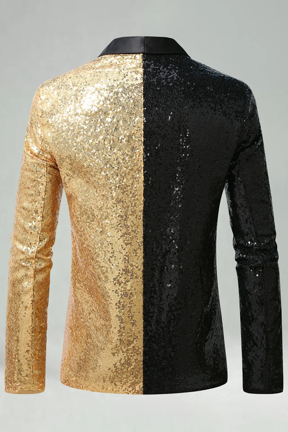Sparkly Black Golden Shawl Lapel Single Buckle Men's Prom Blazer - Image 2