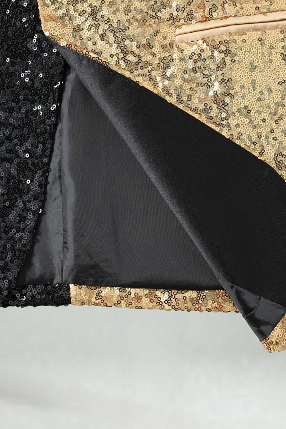 Sparkly Black Golden Shawl Lapel Single Buckle Men's Prom Blazer - Image 5