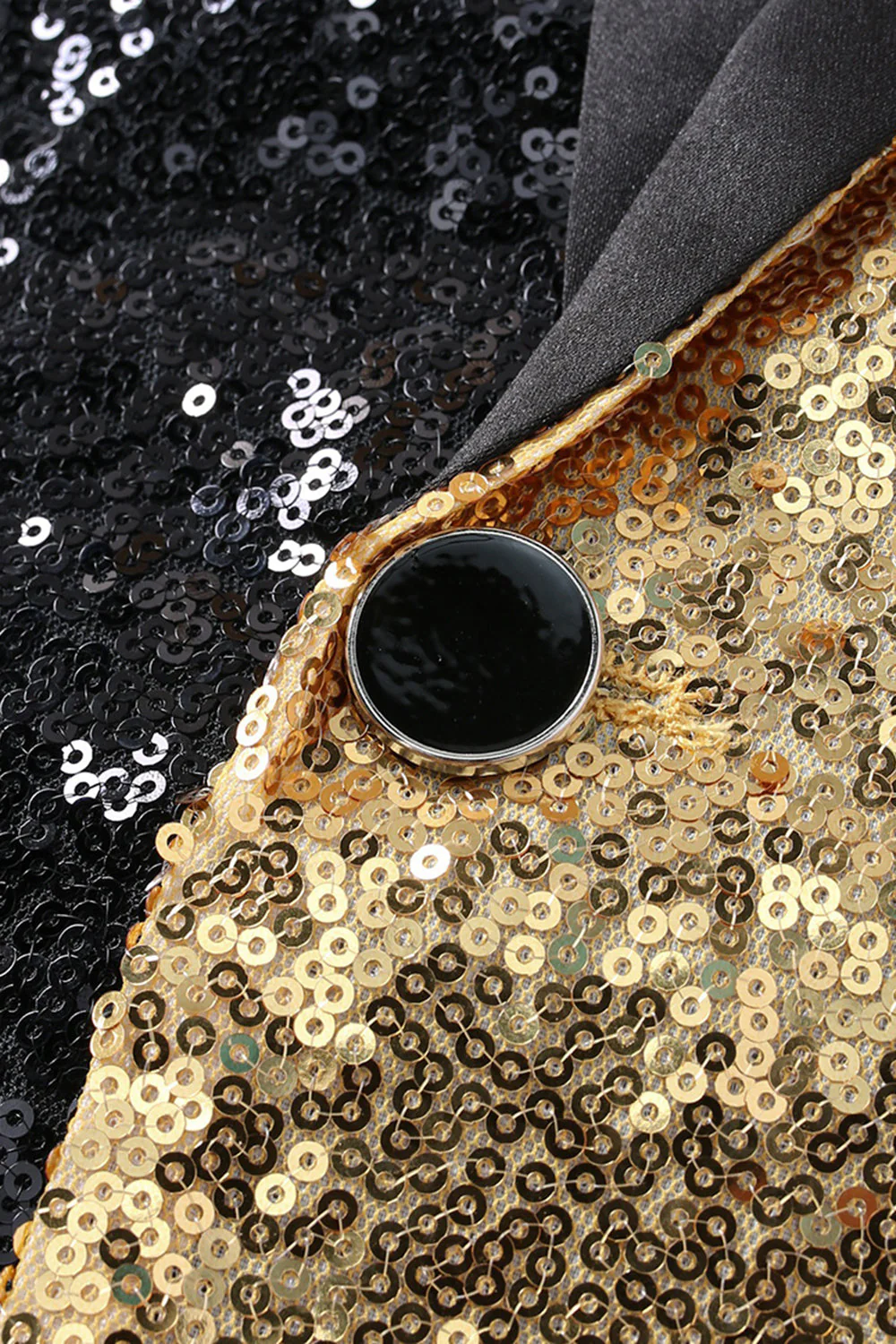 Sparkly Black Golden Shawl Lapel Single Buckle Men's Prom Blazer - Image 8