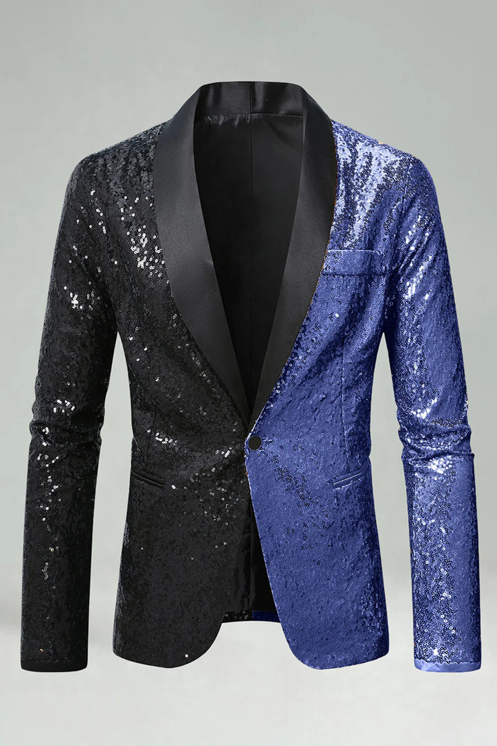 Sparkly Black Golden Shawl Lapel Single Buckle Men's Prom Blazer - Image 9