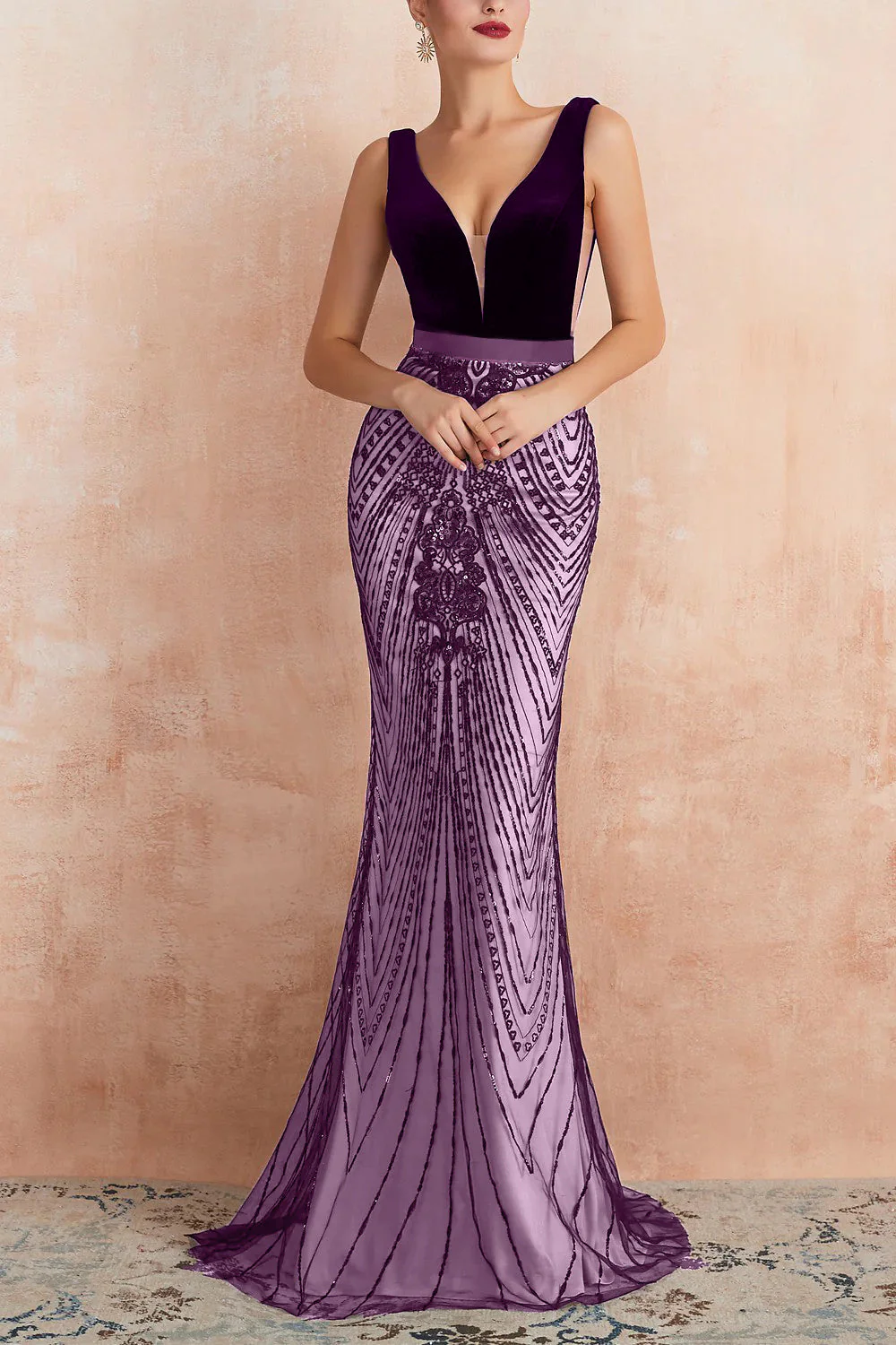 Sparkly Black Mermaid Deep V-Neck Long Prom Dress with Open Back - Image 11