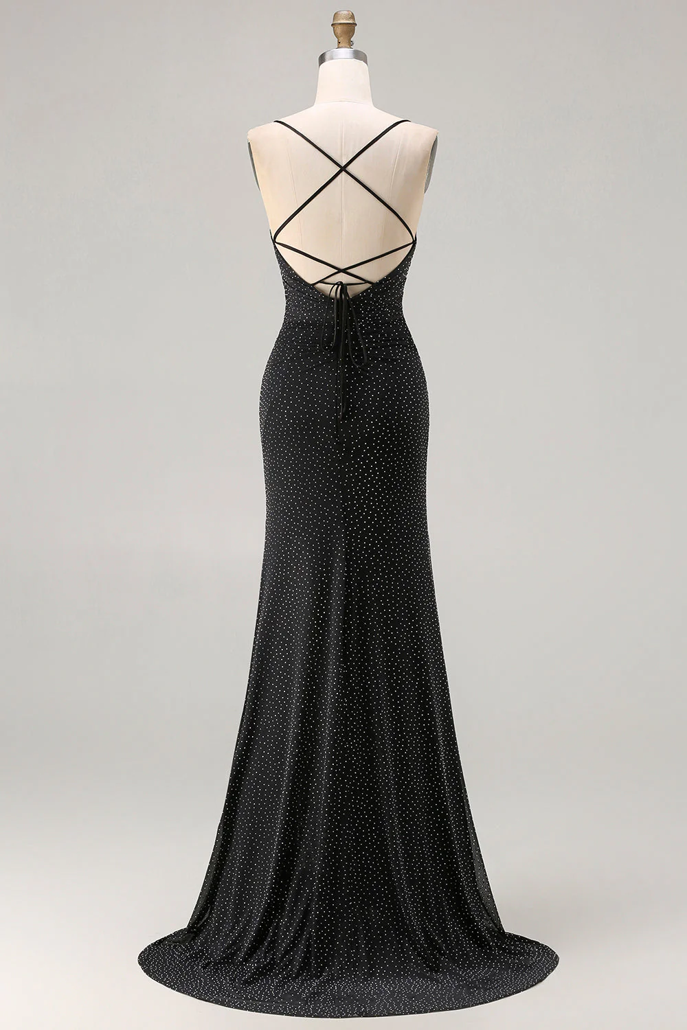Sparkly Black Mermaid Spaghetti Straps Long Prom Dress with Slit - Image 2