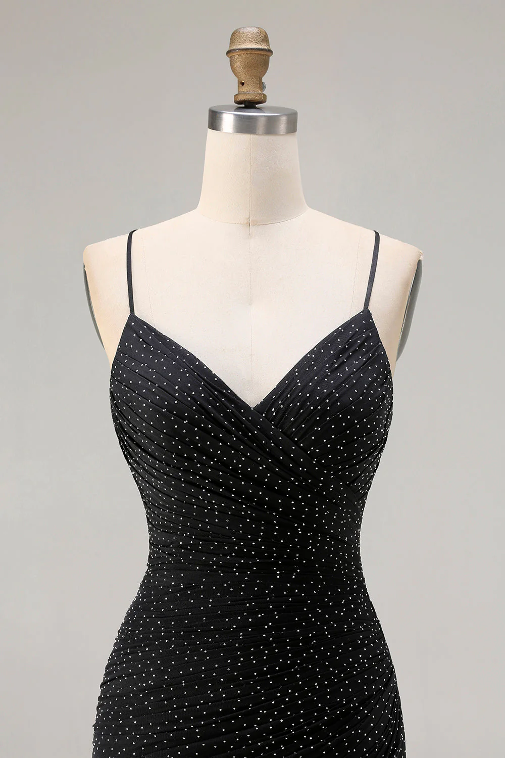 Sparkly Black Mermaid Spaghetti Straps Long Prom Dress with Slit - Image 4