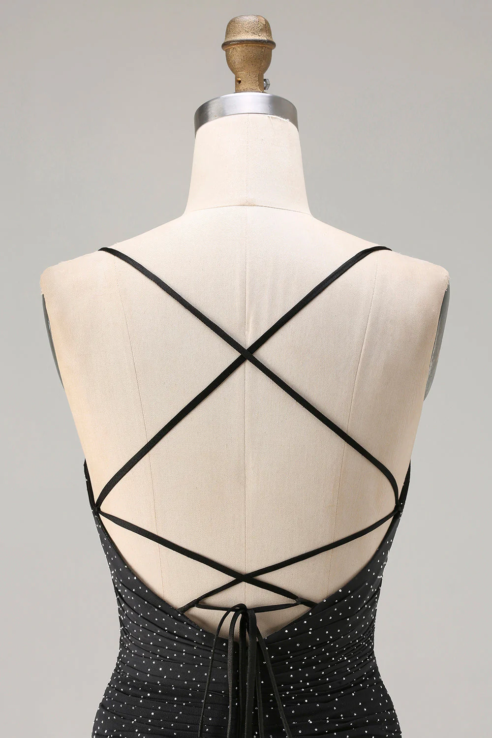 Sparkly Black Mermaid Spaghetti Straps Long Prom Dress with Slit - Image 5