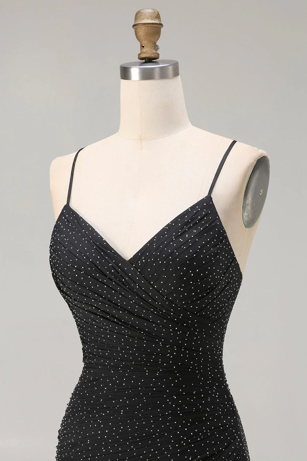 Sparkly Black Mermaid Spaghetti Straps Long Prom Dress with Slit - Image 6
