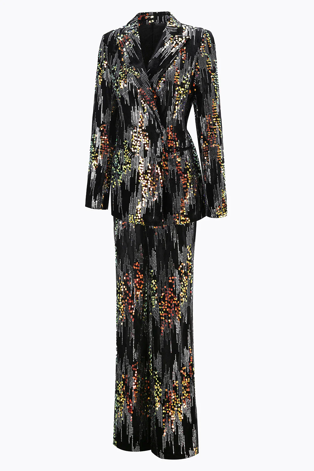 Sparkly Black Peak Lapel 2 Piece Women's Prom Suit - Image 3