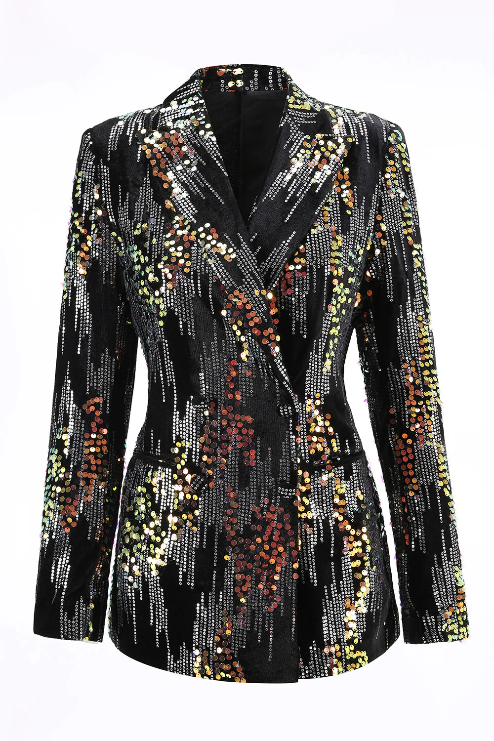 Sparkly Black Peak Lapel 2 Piece Women's Prom Suit - Image 4