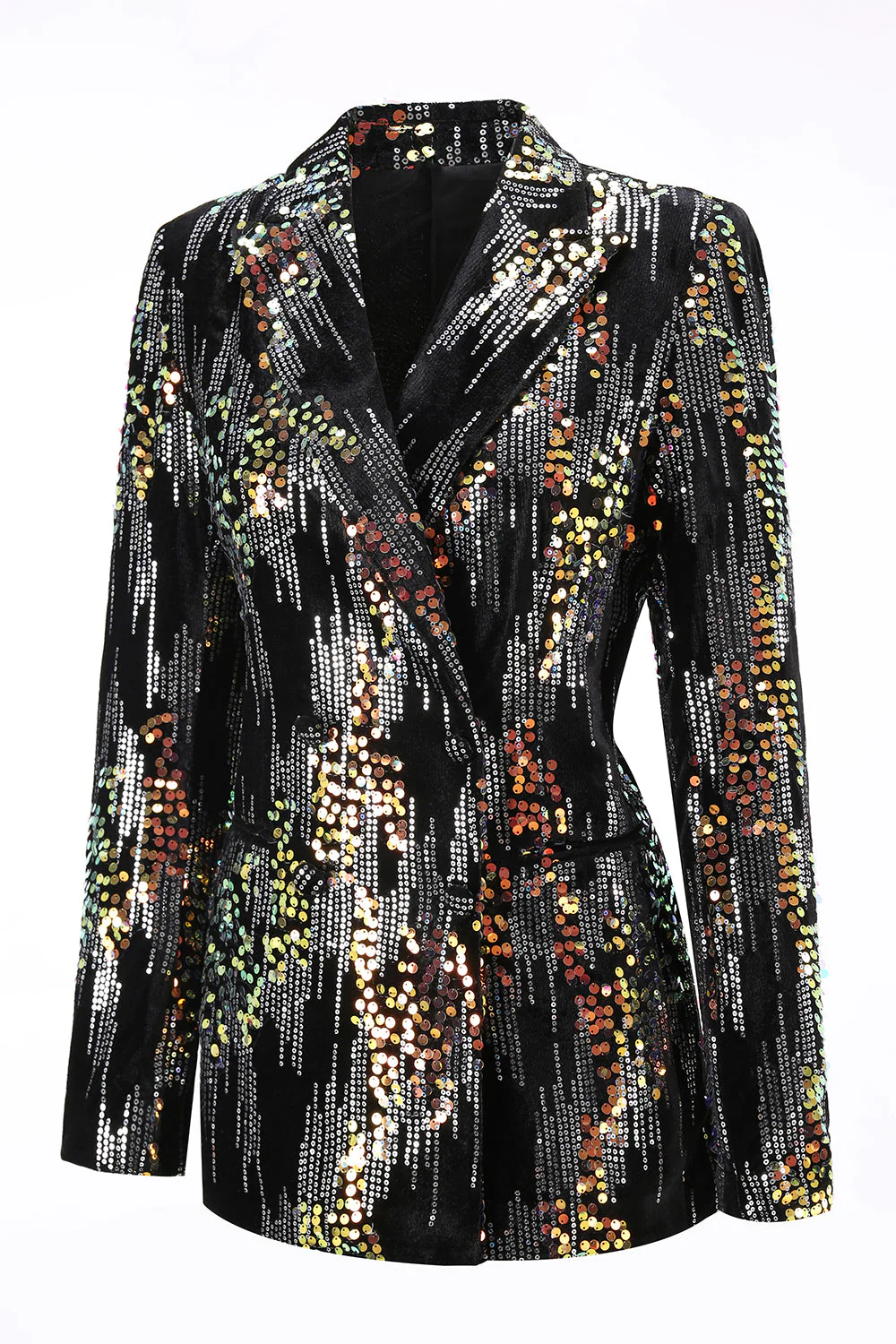 Sparkly Black Peak Lapel 2 Piece Women's Prom Suit - Image 6
