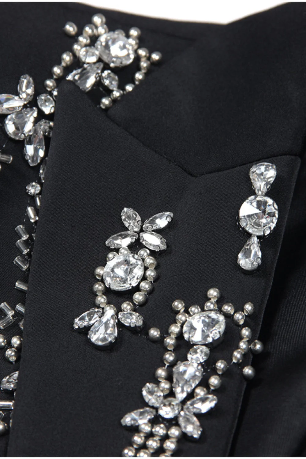 Sparkly Black Peak Lapel Single Breasted Women Prom Blazer with Rhinestones - Image 3